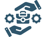 Hands holding briefcase and gears icon